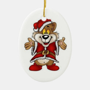 Christmas Oval Ornament/Santa Bear Ceramic Ornament