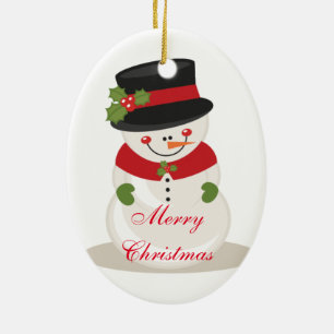 Christmas Oval Ornament/Snowman Ceramic Ornament