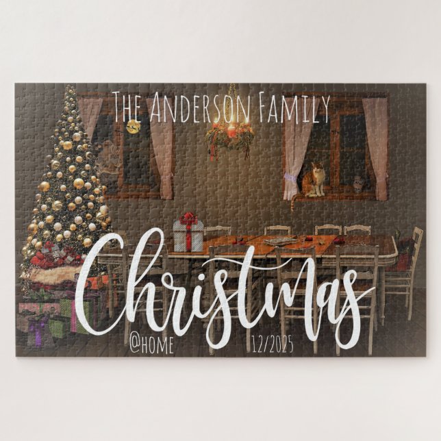 Christmas Overlay Add Name Place Date Upload Photo Jigsaw Puzzle (Horizontal)