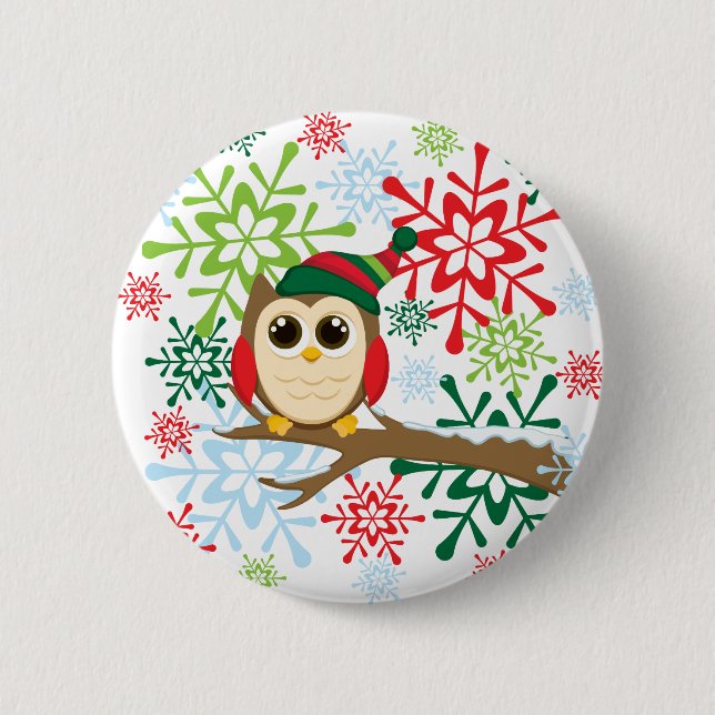 Christmas owl 2 inch round button (Front)