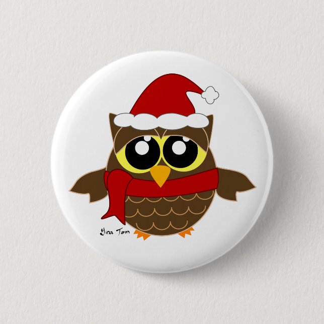 Christmas Owl 2 Inch Round Button (Front)