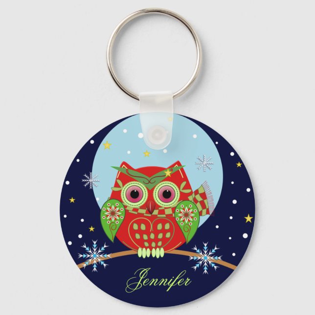 Christmas Owl and Name Keychain (Front)