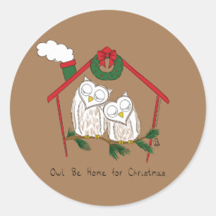 Christmas Owl Be Home Cute Classic Round Sticker