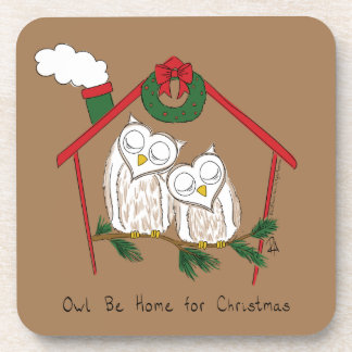 Christmas Owl Be Home Cute Coaster
