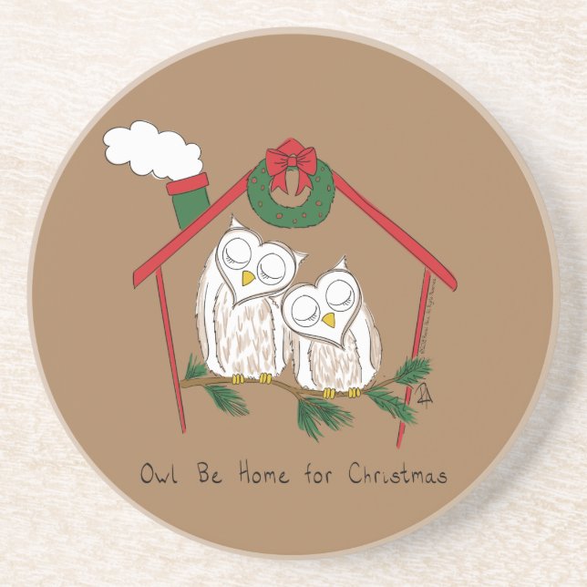 Christmas Owl Be Home Cute Coaster (Front)