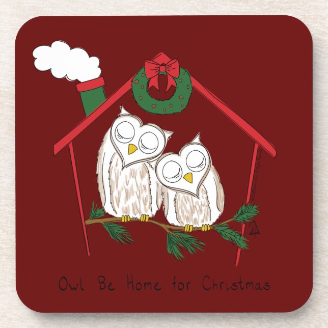 Christmas Owl Be Home Cute Coaster (Front)