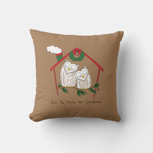 Christmas Owl Be Home Cute Throw Pillow (Front)