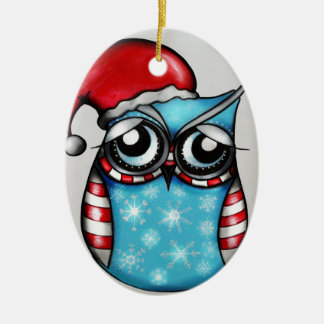 Christmas Owl Ceramic Ornament