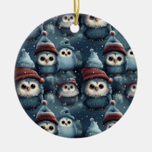Christmas Owl Ceramic Ornament