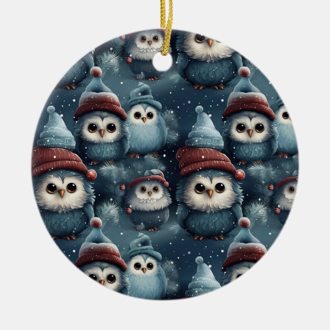 Christmas Owl Ceramic Ornament (Front)
