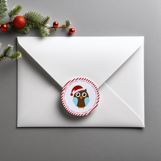Christmas Owl Classic Round Sticker (Creator Uploaded)