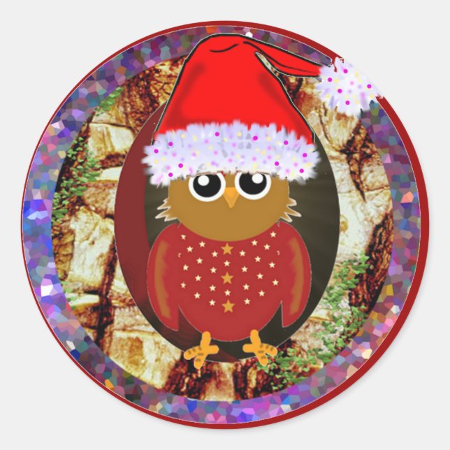 Christmas Owl Classic Round Sticker (Front)