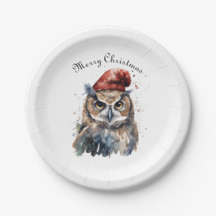Christmas Owl, customizable Paper Plate