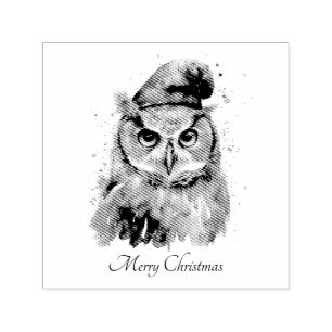 Christmas Owl, customizable Self-inking Stamp