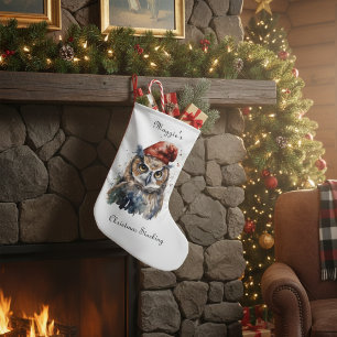 Christmas Owl, customizable Small Christmas Stocking