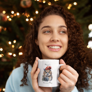 Christmas Owl, customizable Two-Tone Coffee Mug