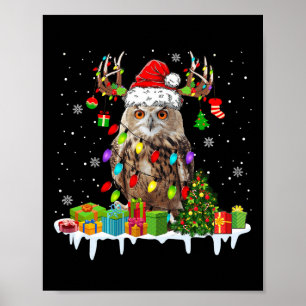 Christmas Owl Cute Christmas Lights Reindeer Santa Poster