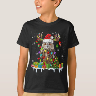 Christmas Owl Cute Christmas Lights Reindeer Santa T-Shirt
