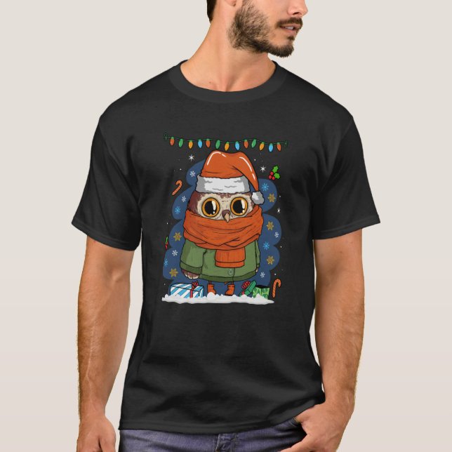 Christmas Owl Cute Owl Holiday T-Shirt (Front)