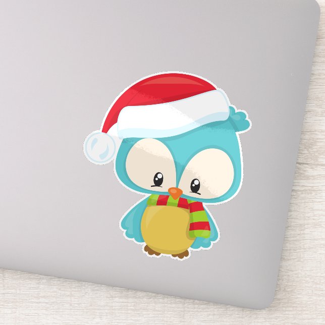 Christmas Owl, Cute Owl, Santa Hat, Scarf, Xmas (Detail)