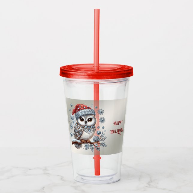 Christmas Owl Holiday Acrylic Tumbler (Front)