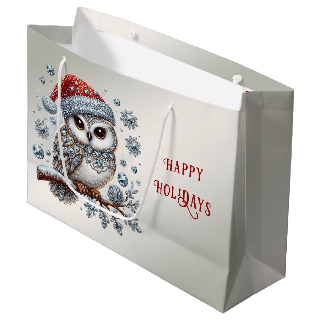 Christmas Owl Holiday Gift Bag (Front Angled)