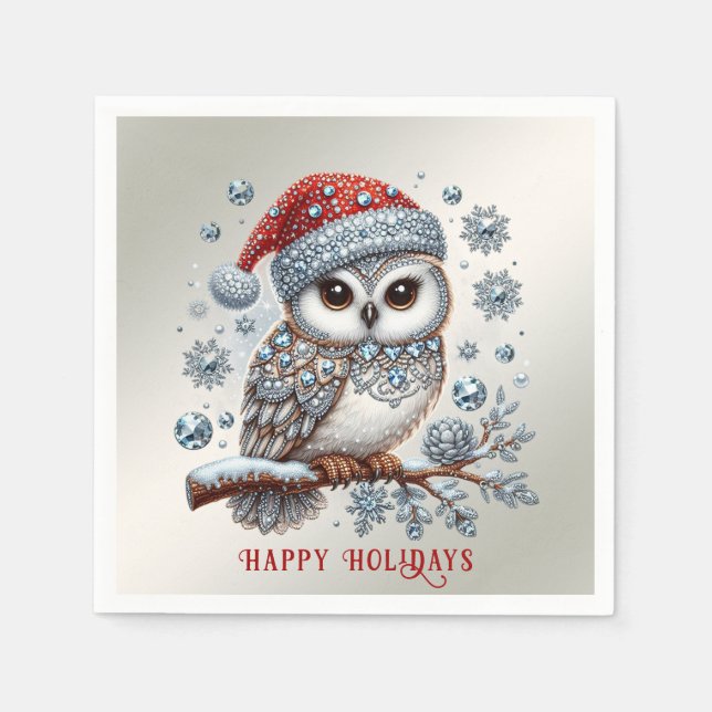 Christmas Owl Holiday Napkin (Front)