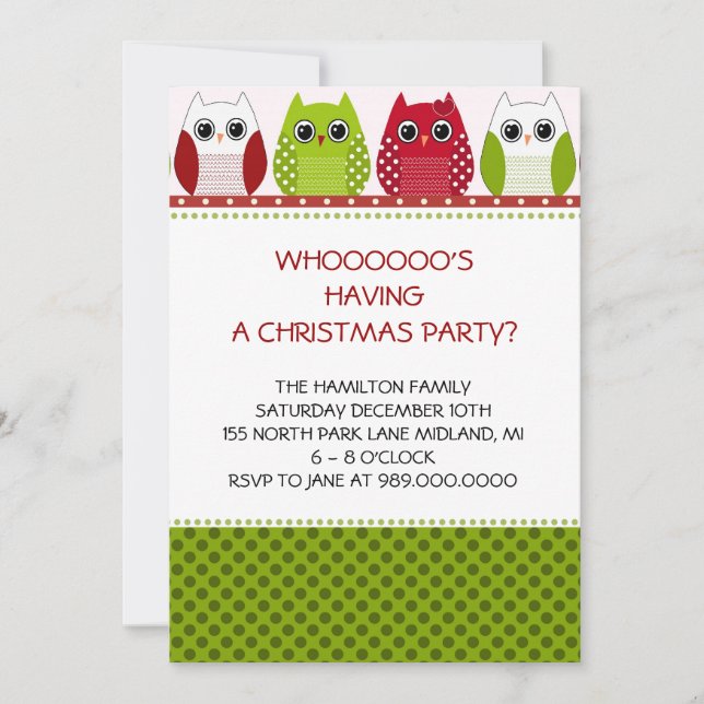 Christmas Owl Holiday Party Invitations (Front)
