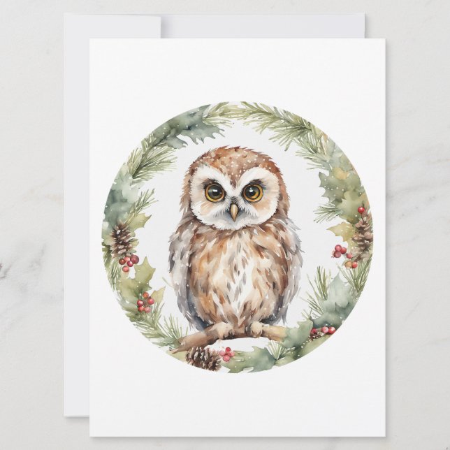 christmas owl illustration owl wall art holiday  (Front)