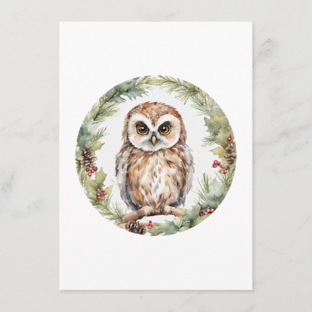 christmas owl illustration owl wall art holiday  advice card (Front)