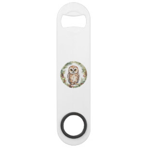 christmas owl illustration owl wall art holiday  bar key