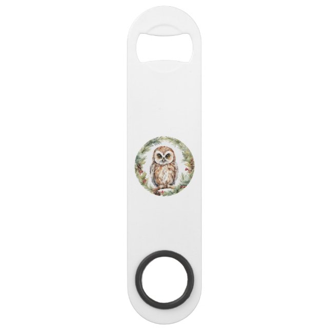christmas owl illustration owl wall art holiday  bar key (Front)