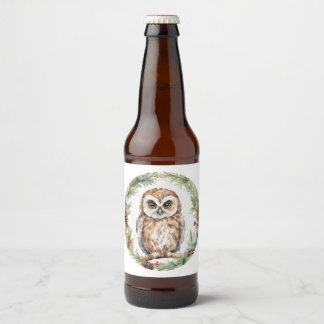 christmas owl illustration owl wall art holiday beer bottle label