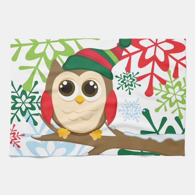 Christmas owl kitchen towel (Horizontal)