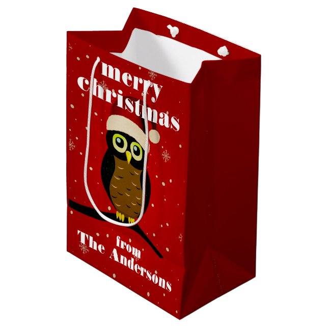 Christmas Owl Medium Gift Bag (Front Angled)