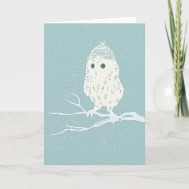 Christmas owl on tree branch - Xmas Holiday Card (Front)