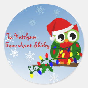 Christmas Owl Personalized Gift Tag Stickers
