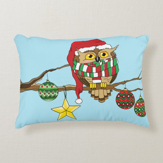 Christmas Owl Tree Ornaments Accent Pillow (Front)