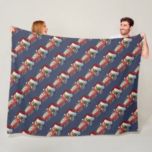 Christmas Owl Wearing Santa Costume and Red Scarf Fleece Blanket