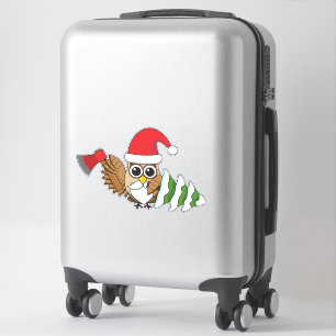 Christmas Owl with Axe and Snowy Pine Tree