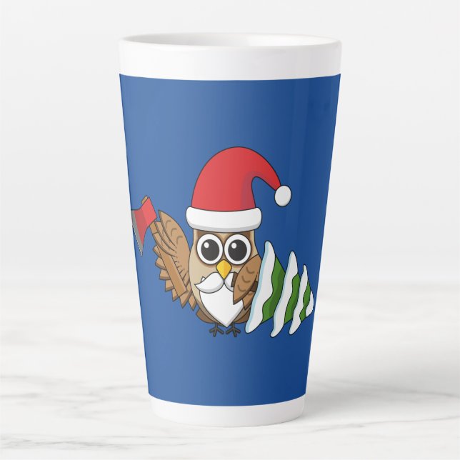 Christmas Owl with Axe and Snowy Pine Tree Latte Mug (Front)