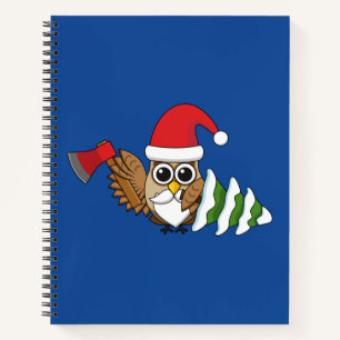 Christmas Owl with Axe and Snowy Pine Tree Notebook