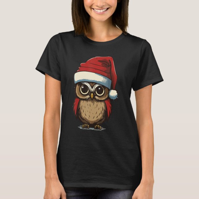 Christmas Owl with Christmas hat Owl Owner T-Shirt (Front)