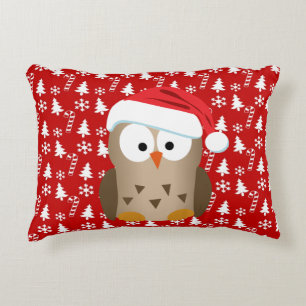Christmas Owl with Santa Hat Accent Pillow