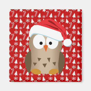 Christmas Owl with Santa Hat Magnet