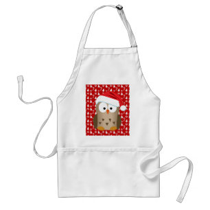 Christmas Owl with Santa Hat Standard Apron