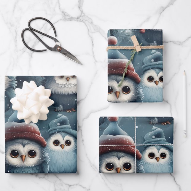 Christmas Owl Wrapping Paper Sheet (Front)