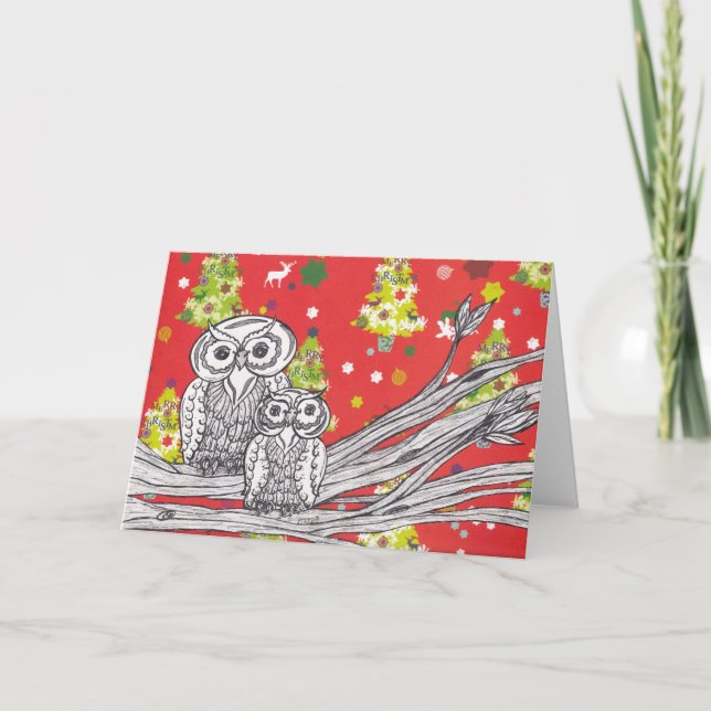 Christmas Owls 1 Christmas Card (Front)