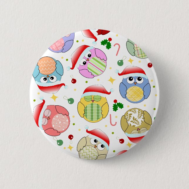 Christmas Owls Design 2 Inch Round Button (Front)
