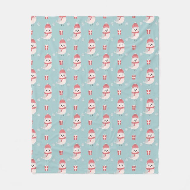Christmas Owls Fleece Blanket (Front)
